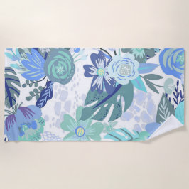 Blauwe Floral Strandlaken