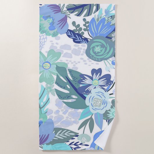 Blauwe Floral Strandlaken (Voorkant)