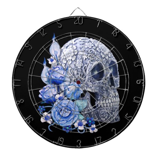 Blauwe Floral Sugar Skull Blue Flowers Dartbord (Voorkant)