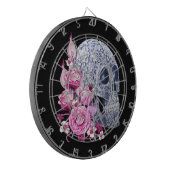 Blauwe Floral Sugar Skull Pink Flowers Dartbord (Voorkant Links)