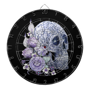 Blauwe Floral Sugar Skull Purple Flowers Dartbord