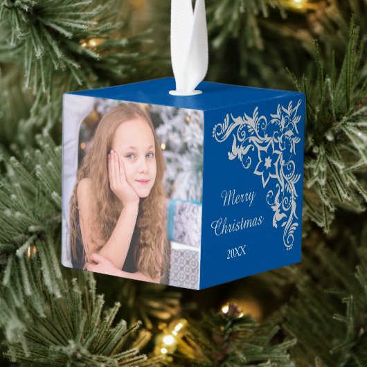 Blauwe Floral Swirl Photo Template Decoratie (Boom)