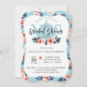 Blauwe Floral Tea Party Bridal Shower Kaart (Voorkant)
