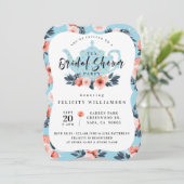 Blauwe Floral Tea Party Bridal Shower Kaart (Staand voorkant)
