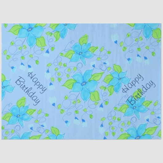  Blauwe Floral Tissuepapier (Voorkant)