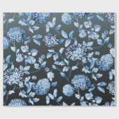Blauwe Floral Toile Black Ombre Achtergrond Cadeaupapier (Vlak)