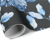 Blauwe Floral Toile Black Ombre Achtergrond Cadeaupapier (Rol Hoek)