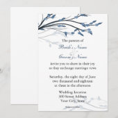 Blauwe Floral Tree Branches Wedding Invitations Kaart (Voorkant / Achterkant)