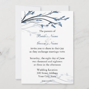 Blauwe Floral Tree Branches Wedding Invitations Kaart