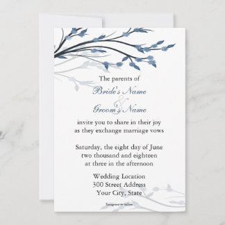 Blauwe Floral Tree Branches Wedding Invitations Kaart