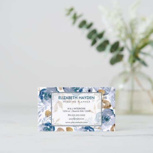 Blauwe  Floral Visitekaartje (Staand voorkant)