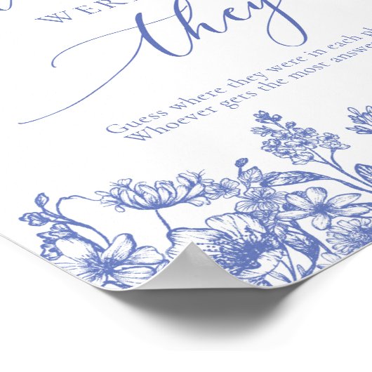 Blauwe Floral waar ze Vrijgezellenfeest spelen Poster (Hoek)