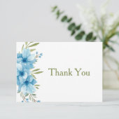 Blauwe Floral Water Kleur Bedankkaart (Staand voorkant)