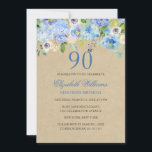 Blauwe Floral Waterverf 90th Birthday Invite Kaart<br><div class="desc">Nog meer bloederige verjaardagsuitnodigingen in de Little Bayleigh store!</div>