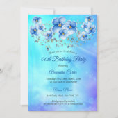 Blauwe Floral Waterverf Birthday Party Kaart (Voorkant)