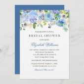 Blauwe Floral Waterverf Bridal Shower Kaart (Voorkant / Achterkant)