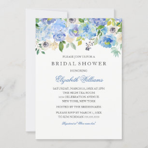 Blauwe Floral Waterverf Bridal Shower Kaart