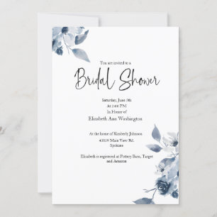 Blauwe Floral Waterverf Bridal Shower Kaart