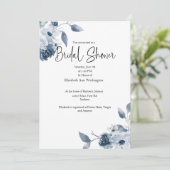 Blauwe Floral Waterverf Bridal Shower Kaart (Staand voorkant)