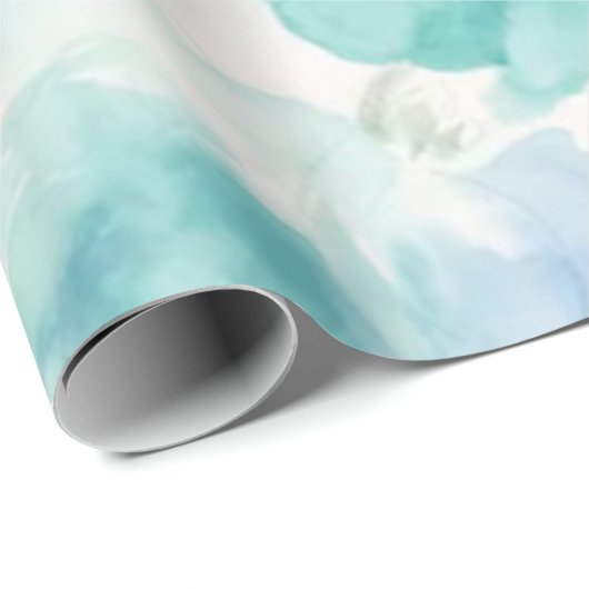 Blauwe Floral Waterverf bruiloft Cadeaupapier (Rol Hoek)