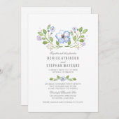 Blauwe Floral Waterverf bruiloft Kaart (Voorkant / Achterkant)