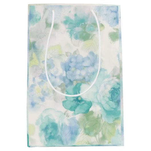 Blauwe Floral Waterverf bruiloft Medium Cadeauzakje (Voorkant)