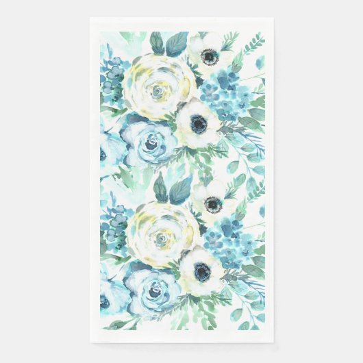 Blauwe Floral Waterverf Elegant Guest Towels Servet (Voorkant)