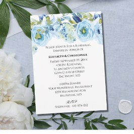 Blauwe Floral Waterverf Elegant Wedding Rehearsal Kaart