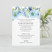 Blauwe Floral Waterverf Elegant Wedding Rehearsal Kaart (Staand voorkant)
