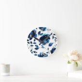Blauwe Floral Waterverf Flowers Elegant Chic Ronde Klok (Huis)