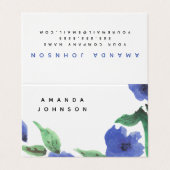 Blauwe Floral Waterverf Gevouwen Visitekaartje (Buitenkant ongevouwen)