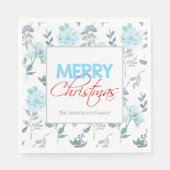 Blauwe Floral Waterverf Kerstmis | Papier Napkin Servet (Voorkant)