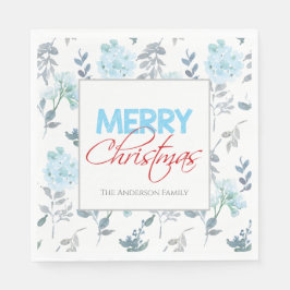 Blauwe Floral Waterverf Kerstmis | Papier Napkin Servet