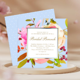 Blauwe Floral Waterverf met Stippen Bridal Brunch Kaart