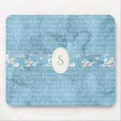 Blauwe Floral Waterverf Monogram Rustische Muismat (Voorkant)