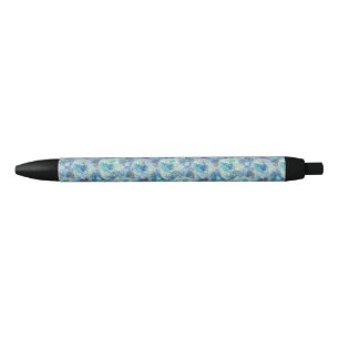 Blauwe Floral Waterverf Pen Zwarte Inkt