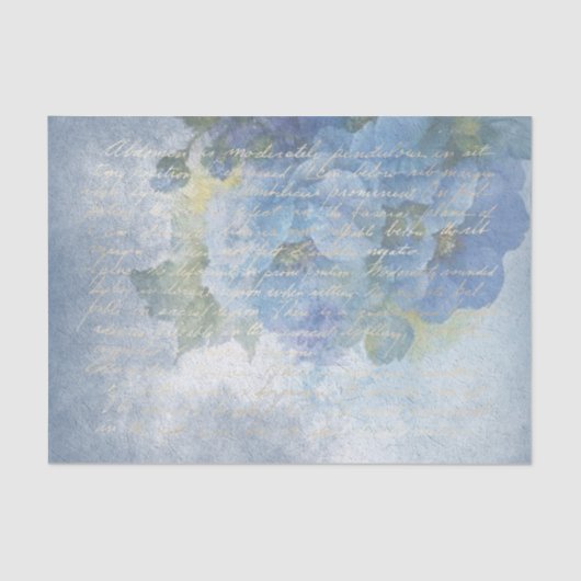 Blauwe Floral Waterverf Poppies-ontkoppeling Tissuepapier (Voorkant)