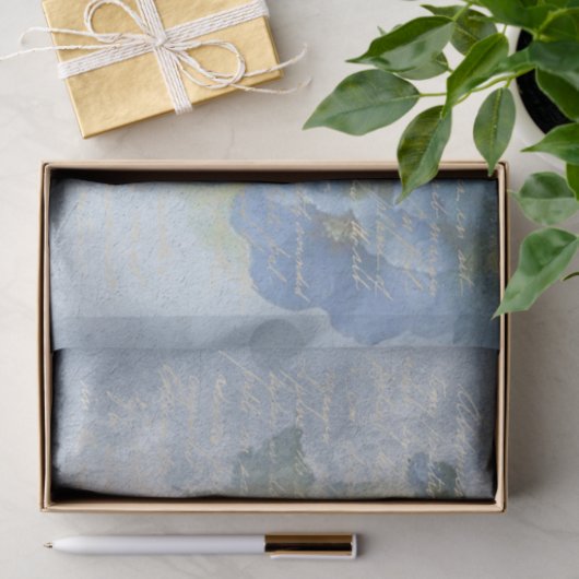 Blauwe Floral Waterverf Poppies-ontkoppeling Tissuepapier (Geschenk)