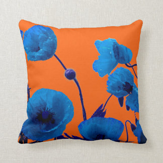 Blauwe Floral Waterverf Poppy Flowers Summer Sunse Kussen