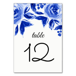 Blauwe Floral Waterverf Wedding Table Aantal Kaart