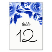 Blauwe Floral Waterverf Wedding Table Aantal Kaart (Achterkant)