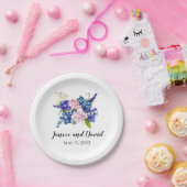 Blauwe Floral Weddenschap Borden Tuingbloemen Papieren Bordje (Feest)