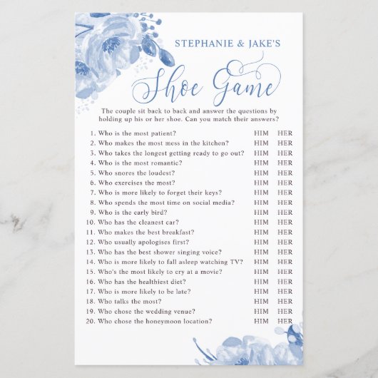 Blauwe Floral Wedding of Couples Shower Game (Voorkant)