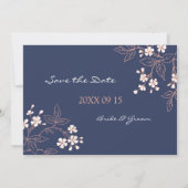  blauwe Floral Wedding Save the Date (Achterkant)