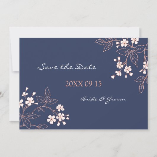  blauwe Floral Wedding Save the Date (Achterkant)