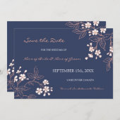  blauwe Floral Wedding Save the Date (Voorkant / Achterkant)