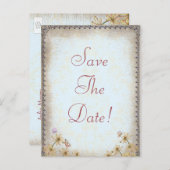  blauwe Floral Wedding Save the Date Aankondigingskaart (Voorkant / Achterkant)