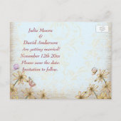  blauwe Floral Wedding Save the Date Aankondigingskaart (Achterkant)
