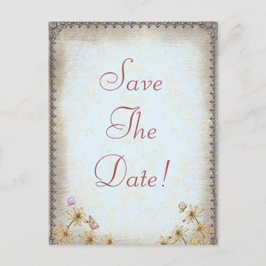  blauwe Floral Wedding Save the Date Aankondigingskaart (Voorkant)