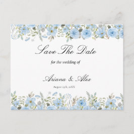  blauwe Floral Wedding Save the Date Briefkaart